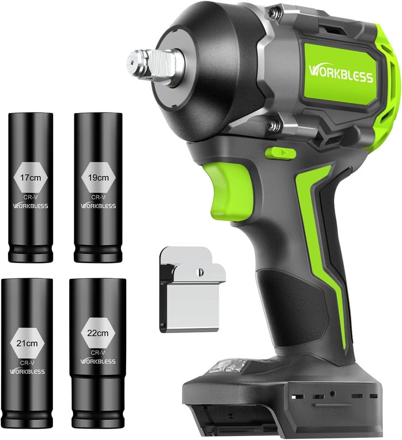 WorkBless 850Nm (630Ft-lbs) Cordless Impact Wrench for Makita 18V Battery, Brushless 1/2 Impact Gun, Electric Impact Wrench for Car Tire, Mower Lug Nut, 3-Speed, 4 Cr-V Sockets(BATTERY NOT INCLUDE) - Image 1
